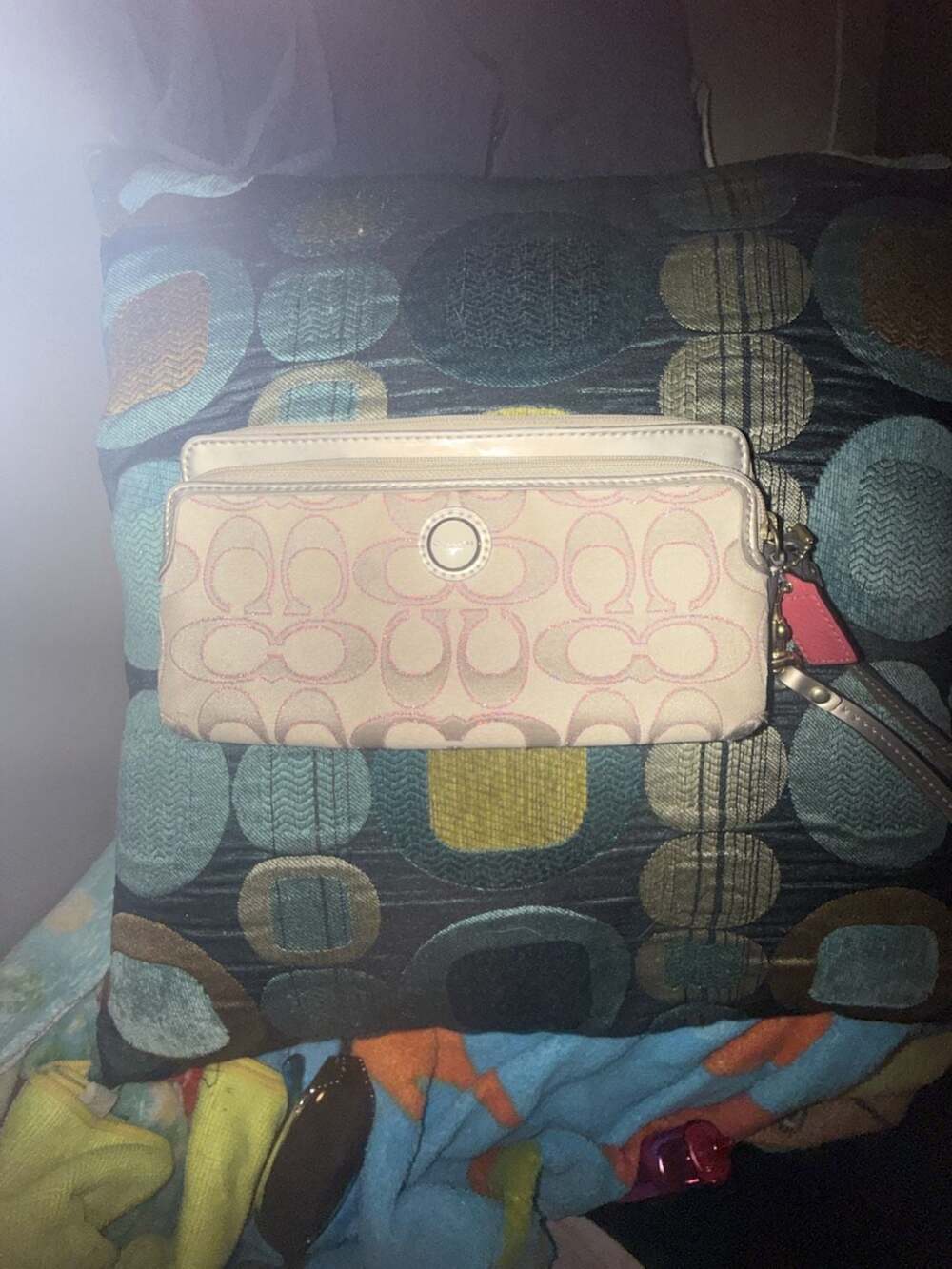 Coach Signature C Logo Double Zip Wristlet Wallet